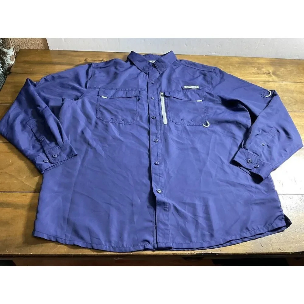 Realtree Mens Size XL Blue Button Up Long Sleeve Vented Fishing Shirt